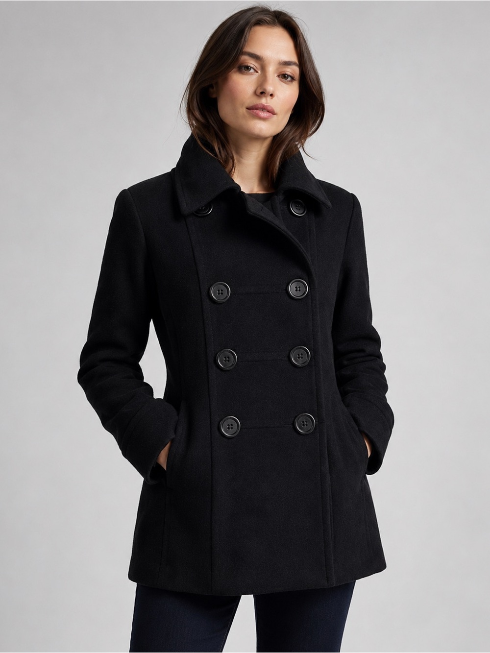 Esprit Outerwear Black Double Breasted Winter Short Pea Coat Jacket Size Medium